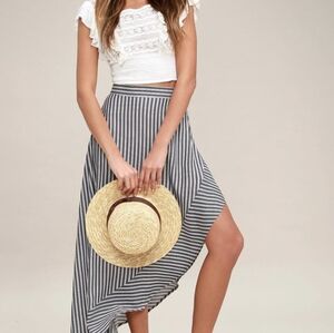 NWT Lulus Striped Maxi Skirt Blue White Asymmetrical - Size S